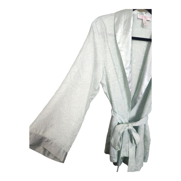Vintage Oscar De La Renta Pink Label Seafoam Mint Paisley Textured Robe Medium - Picture 2 of 9